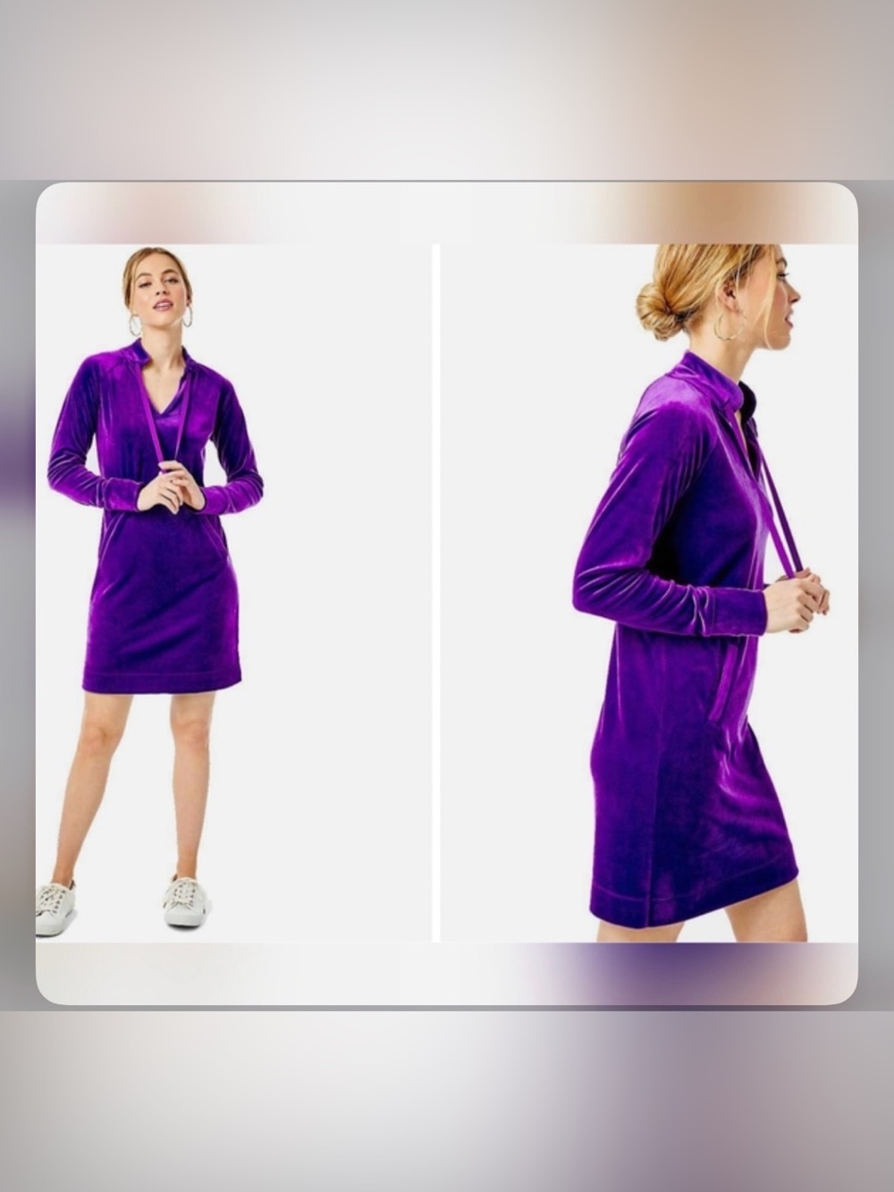 Lilly Pulitzer Cassi Purple Berry Stretch Velour Velvet Tunic Dress L Comfy